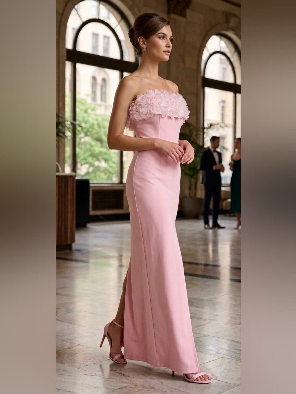NWT Lulus Strapless Pink Floral-Bust Evening Gown